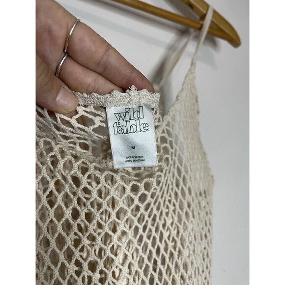 Wild Fable Womens Medium Mesh fishnet Swim coverup  beige tassel tie back Dress - Picture 4 of 6